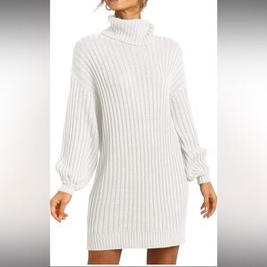 Elegant White Ribbed Sweater Dress